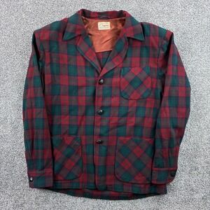 Vintage 60s Chippewa Woolen Mills Shirt Women's Large Red Plaid Wool Button